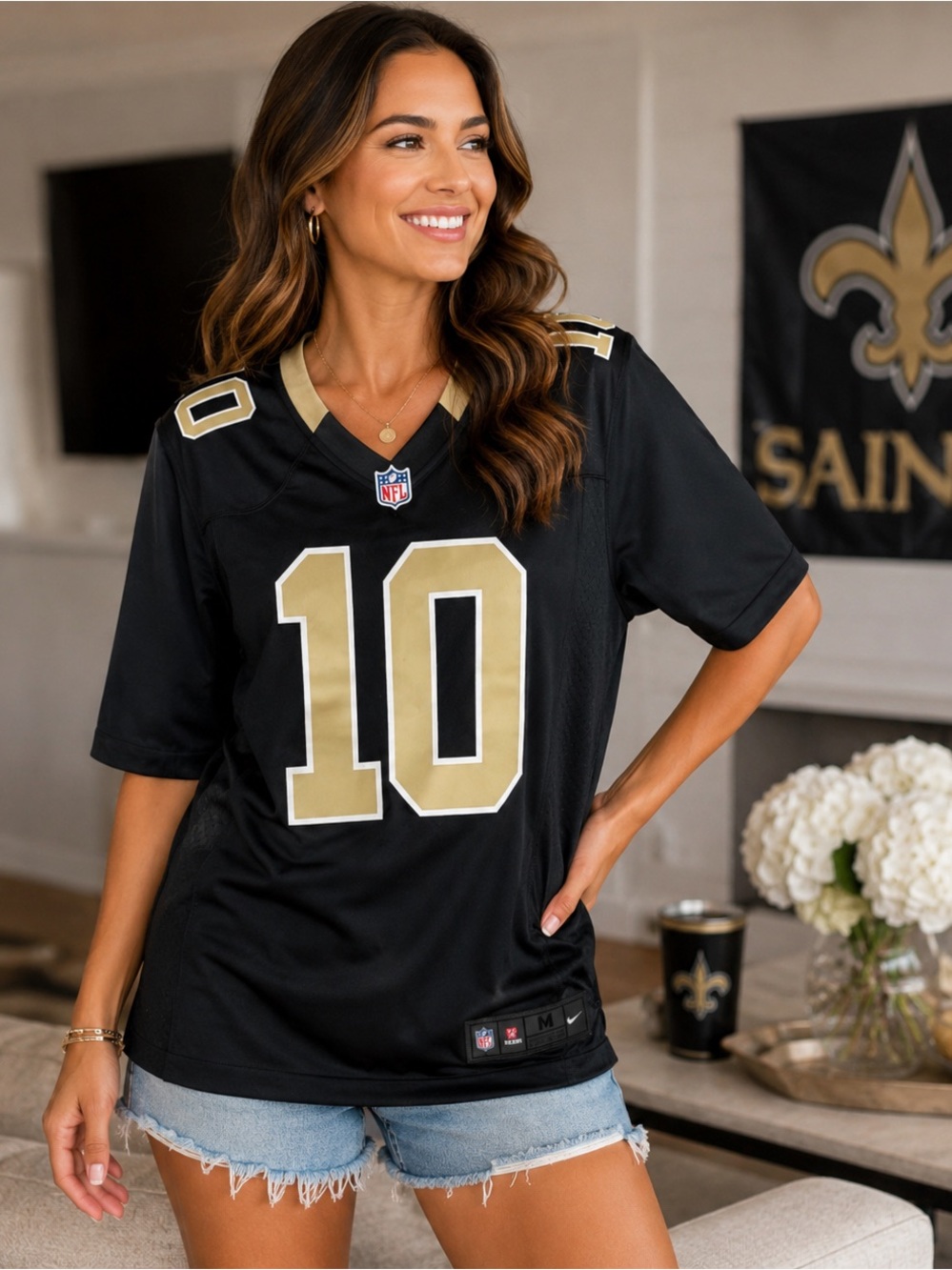 Nike Saints #10 Cooks On Field NFL Jersey Medium Black Gold